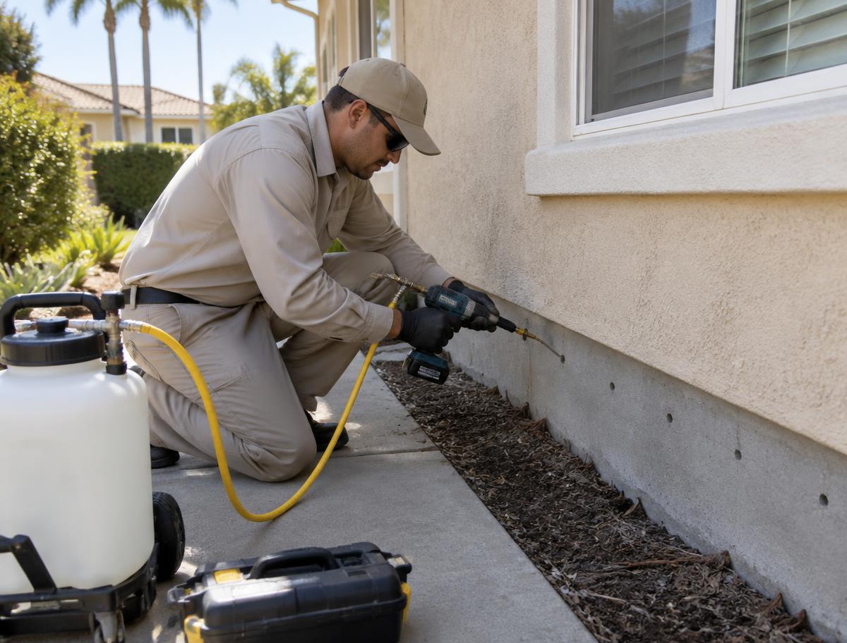 Tiger Termite technician treating the foundation for termites